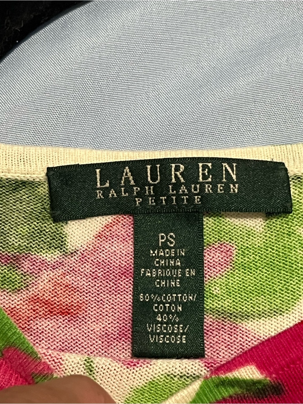 Lauren Ralph Lauren Petite Watercolor Floral Knit Top PS - Picture 4 of 13